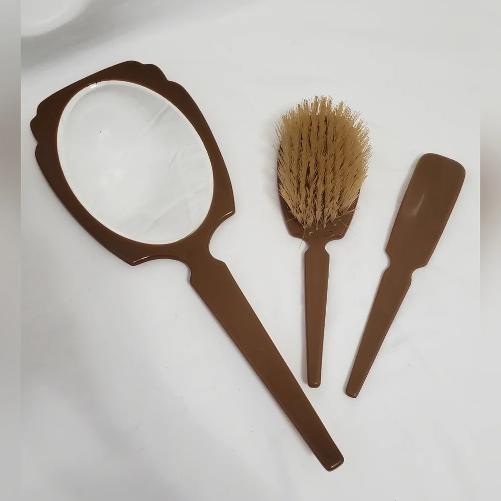 Vintage DuPont Lucite Vanity Set Mirror Brush Comb Floral Art Deco Boudoir - Picture 3 of 16